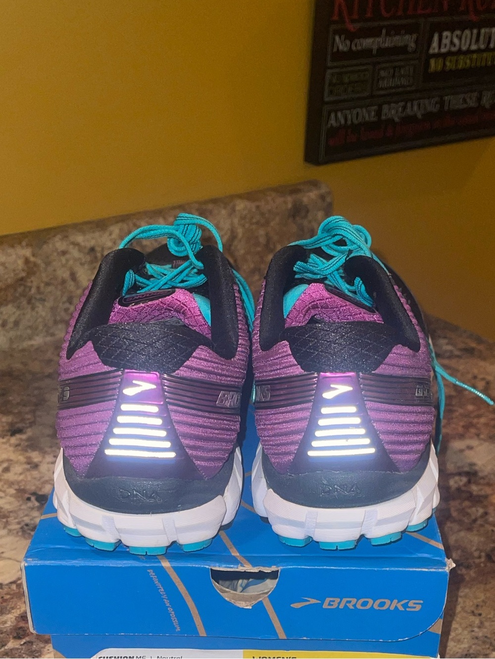 Brooks Ghost 9 Women's Running Shoes - Black with Teal & Purple Accents - Picture 5 of 7